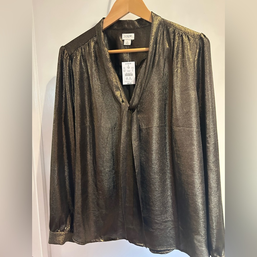 J. Crew Shiny Black Blouse XL NWT!